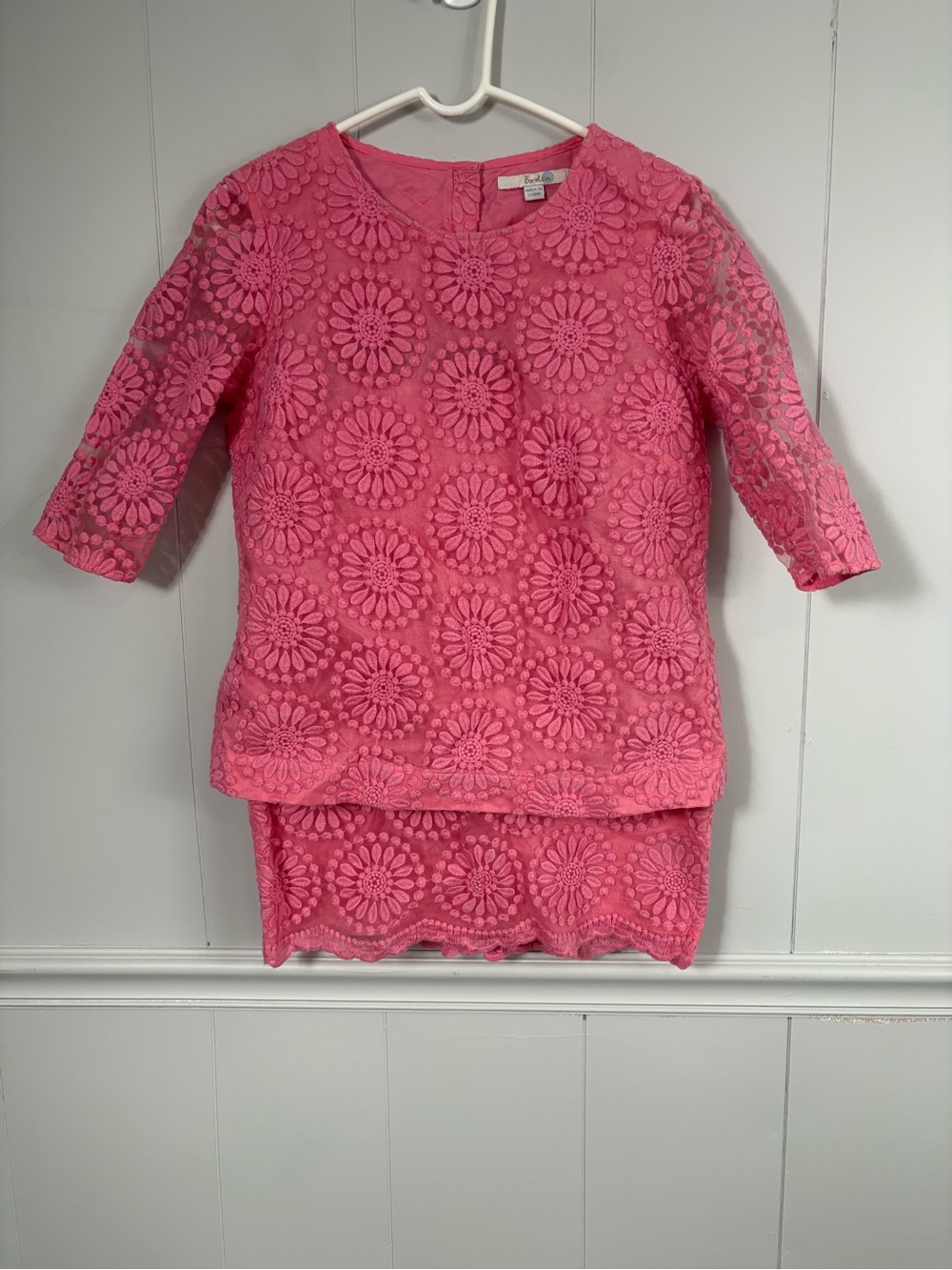 Biden Pink Poppy Floral Lace Top and Skirt Set Preppy Cute Office Business 6/8